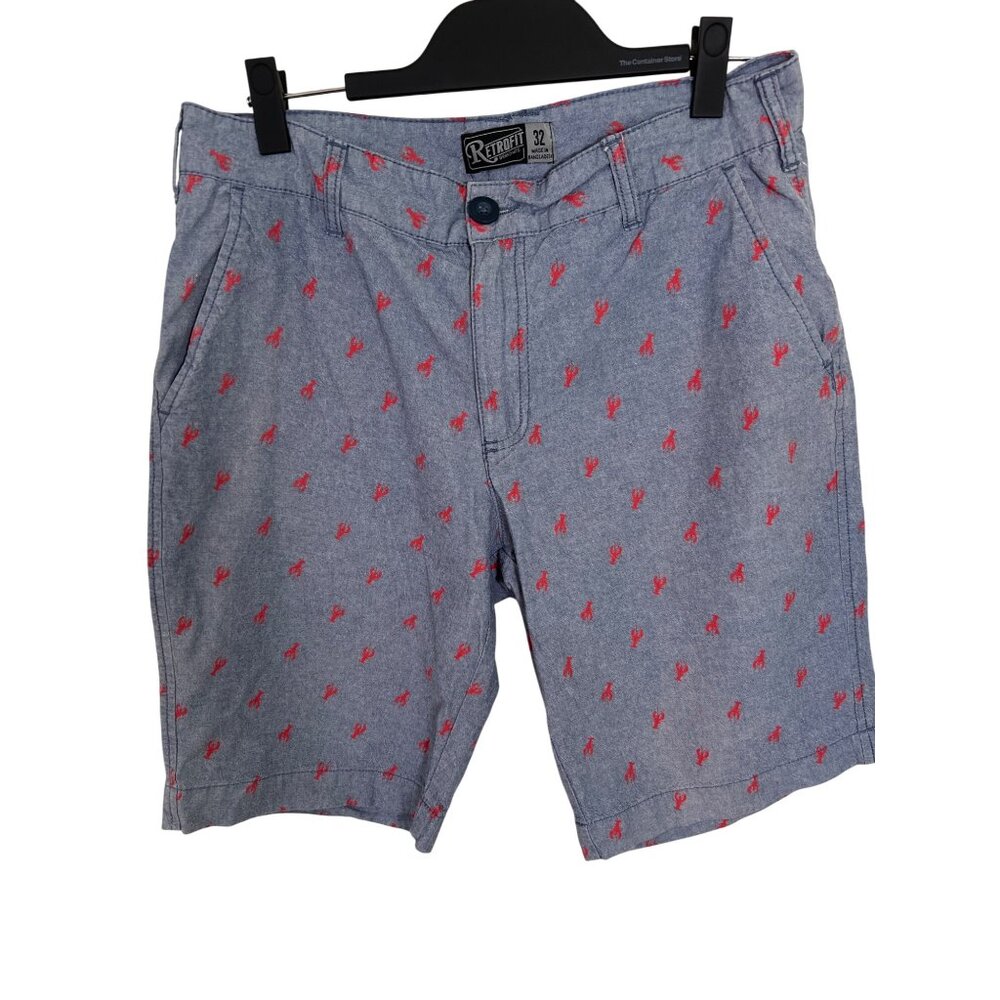 Men's blue chambray lobster print shorts sz‎ 32 Retrofit